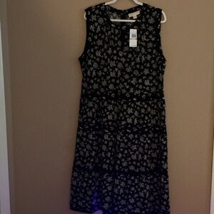 MICHAEL Michael Kors Black and White Floral Midi Dress